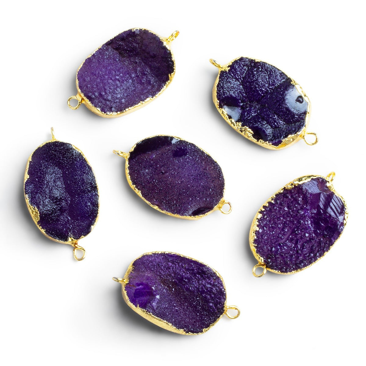 33x18mm Gold Leafed Purple Drusy Oval Connector 1 Bead - The Bead Traders