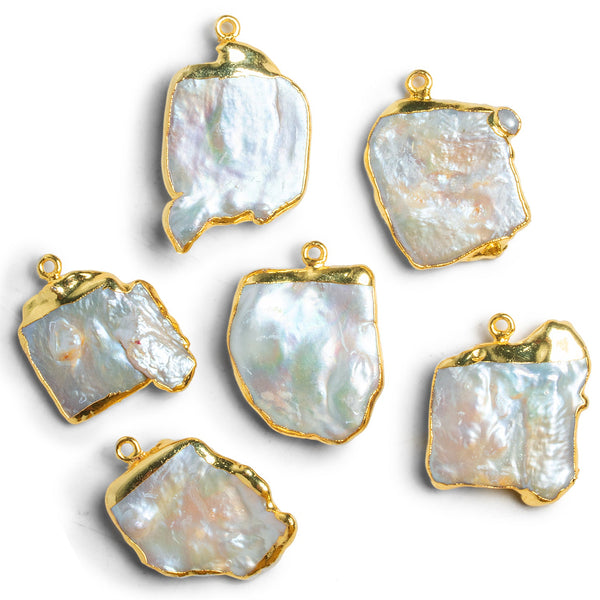 33x22mm Gold Leafed Rectangle Pearl Pendant 1 Bead