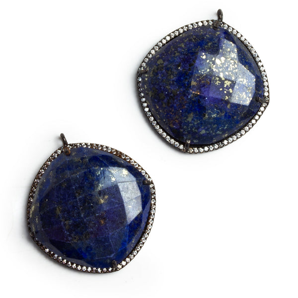 33x28mm Black Gold Bezeled Lapis Lazuli Pillow Spinel Pavé Halo Pendant 1 Bead
