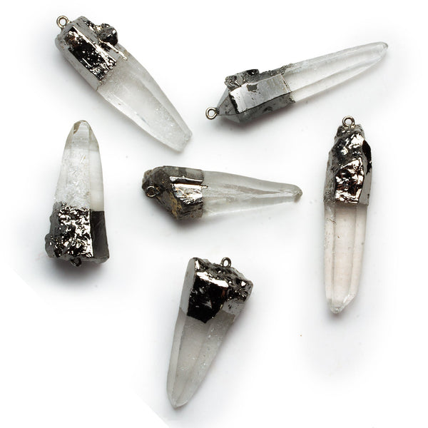 34x10mm Black Gold Leafed Crystal Quartz Natural Crystal Pendant 1 Bead