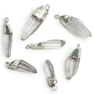 34x10mm Silver Leafed Crystal Quartz Natural Crystal Pendant 1 Bead - The Bead Traders