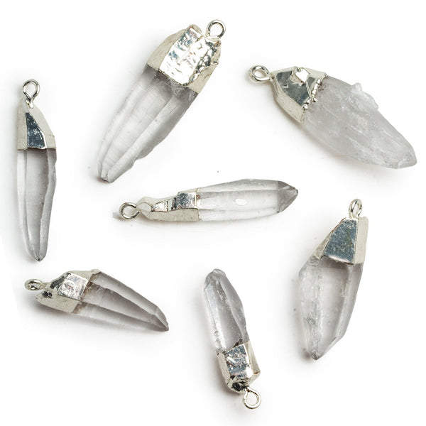 34x10mm Silver Leafed Crystal Quartz Natural Crystal Pendant 1 Bead