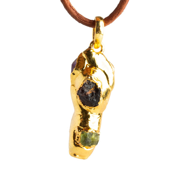 34x12mm Double Leafed Amethyst with Garnet & Peridot Pendant 1 Bead