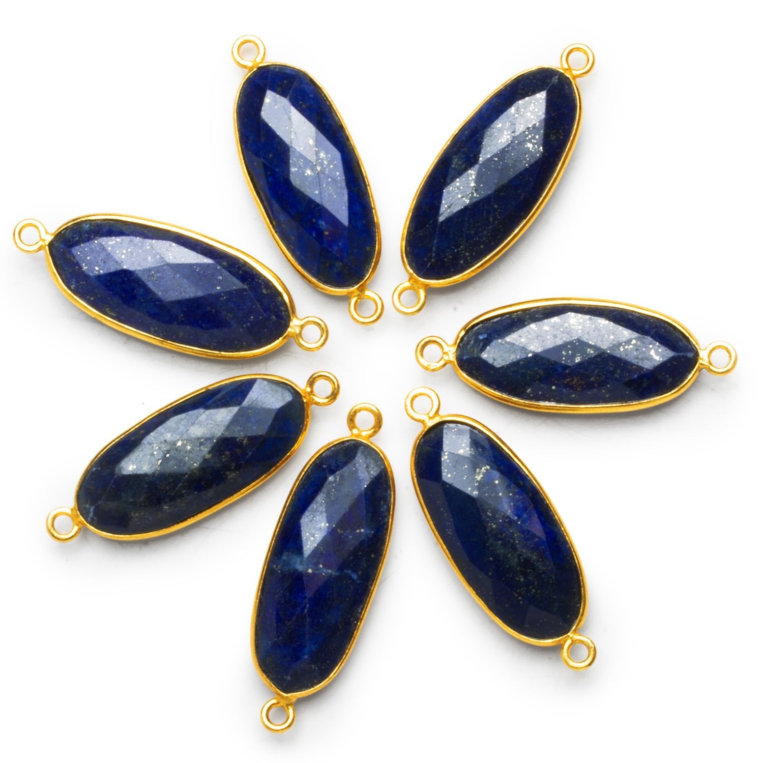 34x12mm Vermeil Bezeled Lapis Lazuli Oval Connector 1 Bead - The Bead Traders
