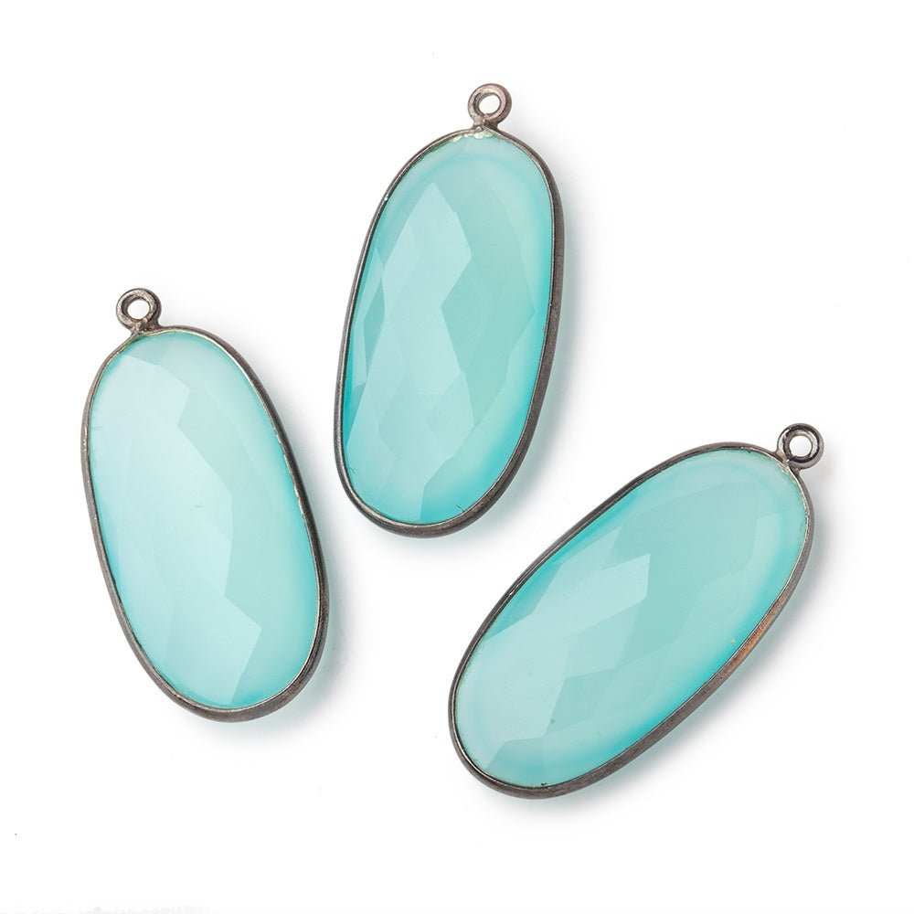 34x16mm Black Gold Bezeled Seaglass Chalcedony Oval Pendant - The Bead Traders