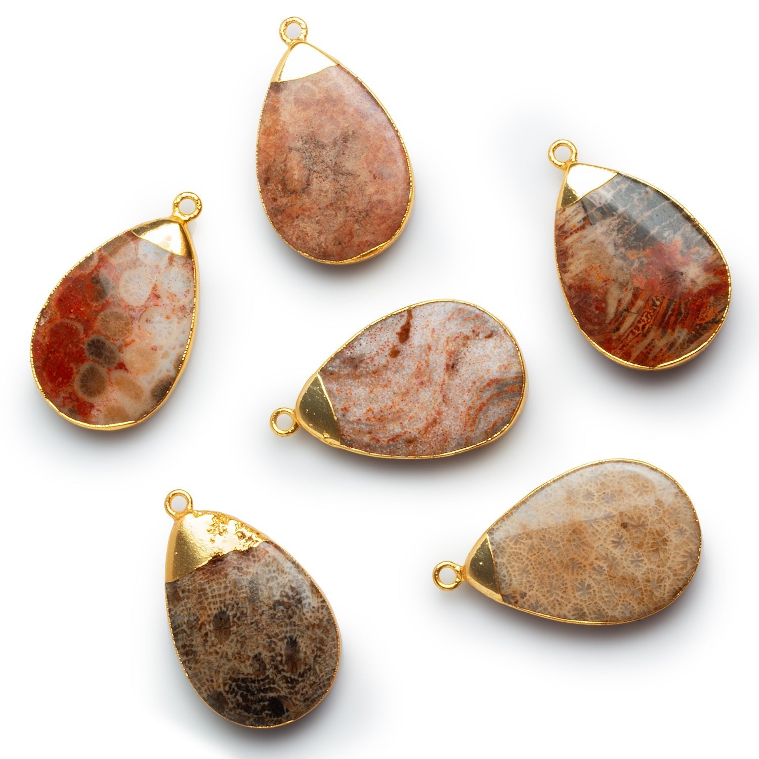 34x21mm Gold Leafed Fossil Coral Plain Pear Pendant 1 Bead - The Bead Traders