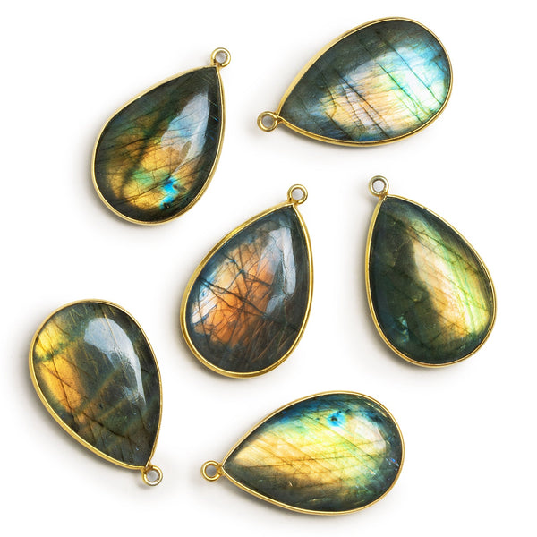 34x21mm Vermeil Bezeled Labradorite Plain Pear Pendant 1 Bead
