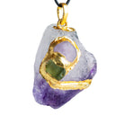 34x24mm Double Leafed Amethyst with Tourmaline & Peridot Pendant 1 Bead - The Bead Traders