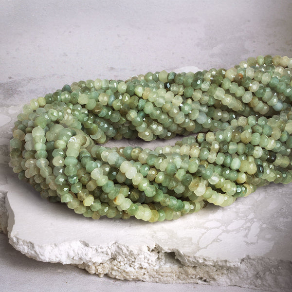 3.5-4mm Cat's Eye Green Quartz faceted rondelles 13 inch 125 beads