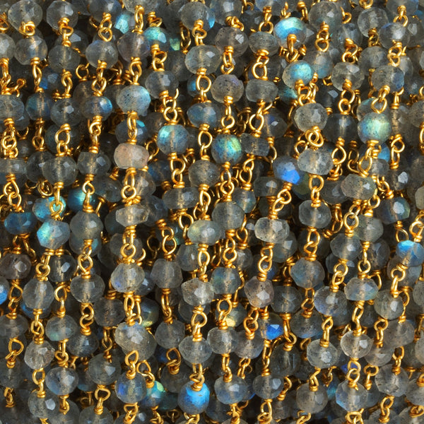 3.5-4mm Labradorite Rondelle Gold Chain 34 Beads