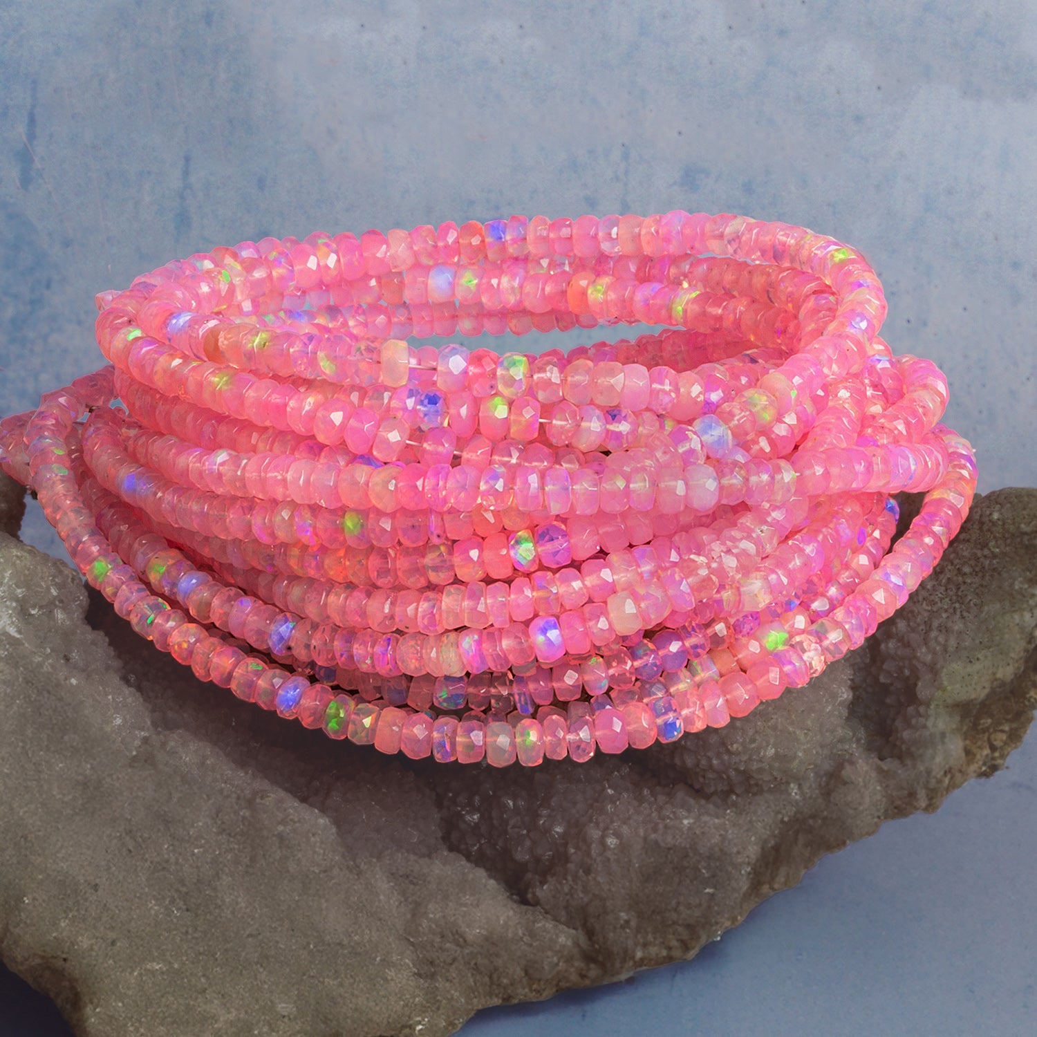 3.5 - 4mm Light Pink Ethiopian Opal Faceted Rondelles 16 inch 165 beads - The Bead Traders