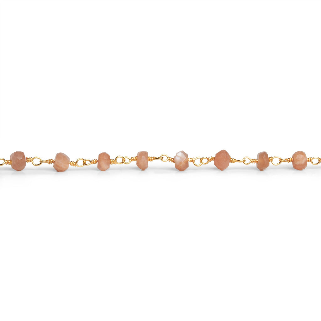 3.5-4mm Peach Moonstone Rondelle Gold Chain 37 beads - The Bead Traders