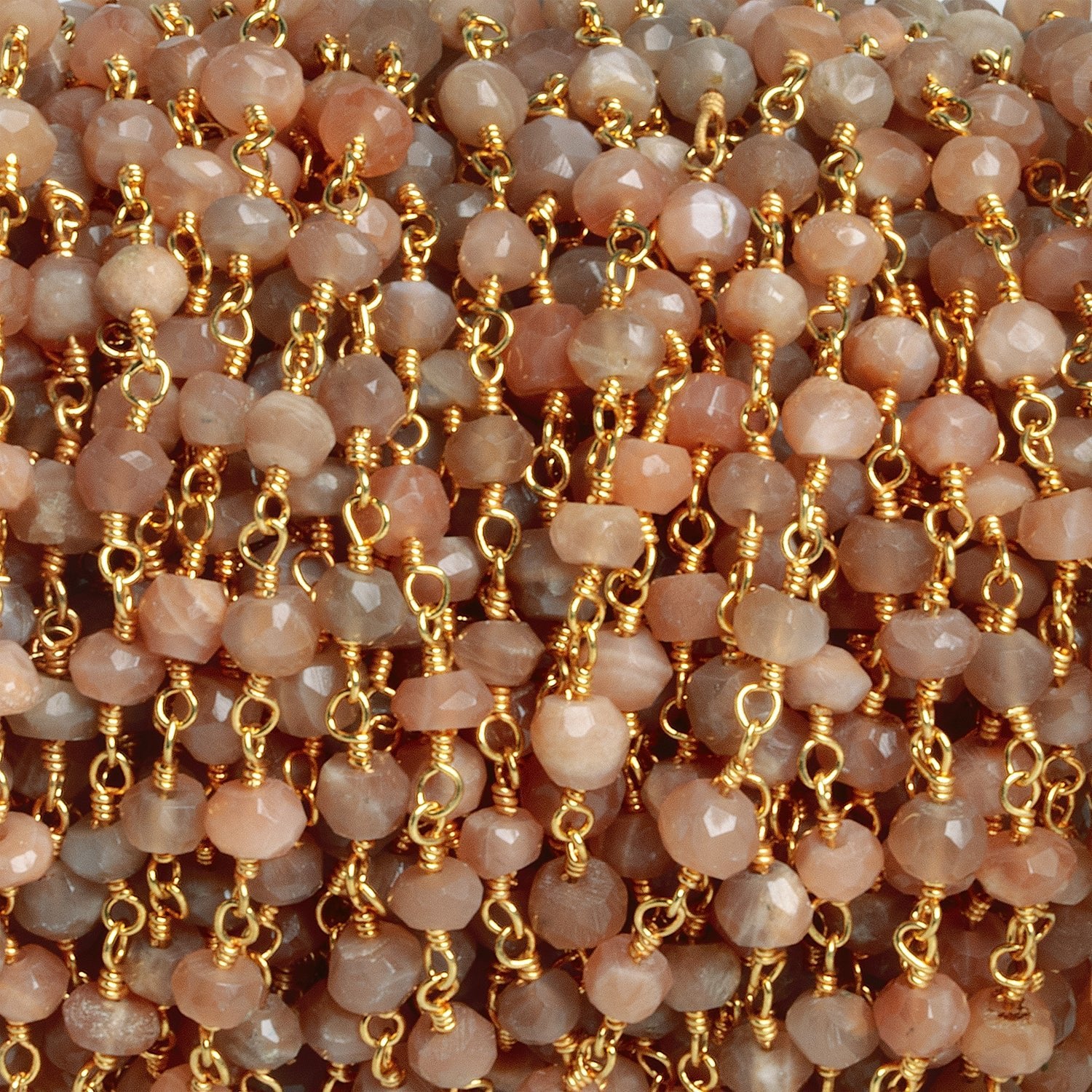 3.5-4mm Peach Moonstone Rondelle Gold Chain 37 beads - The Bead Traders