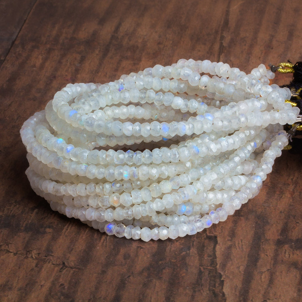 3.5 - 4mm Rainbow Moonstone Faceted Rondelles 12 inch 115 beads - The Bead Traders