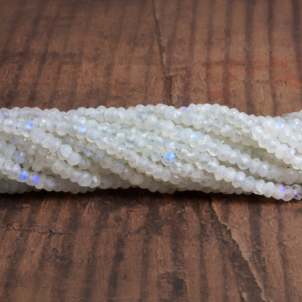 3.5 - 4mm Rainbow Moonstone Faceted Rondelles 12 inch 115 beads - The Bead Traders