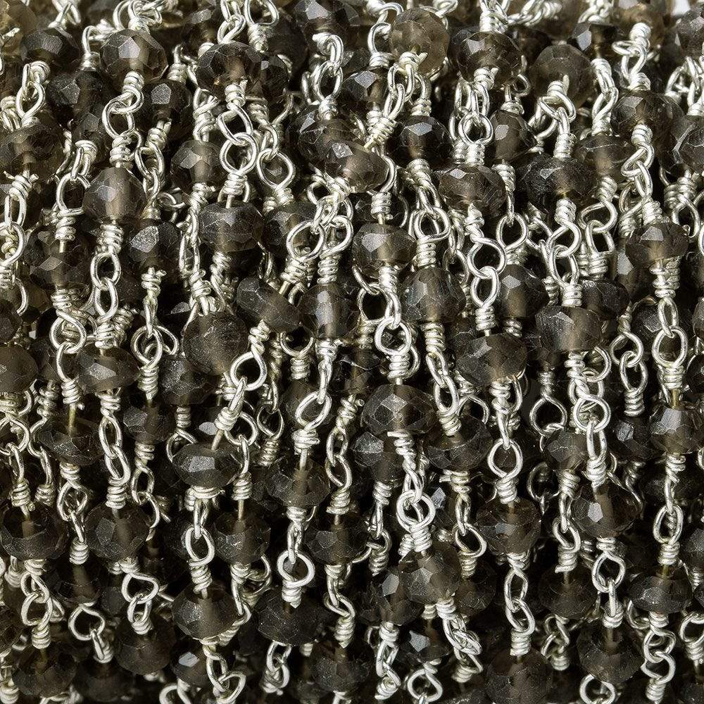 3.5-4mm Smoky Quartz Faceted Rondelle Silver Chain 40 beads - The Bead Traders