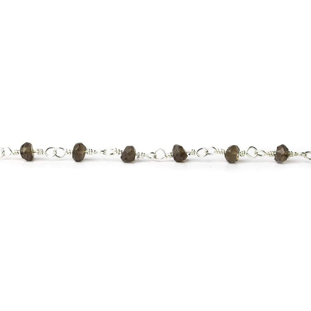 3.5-4mm Smoky Quartz Faceted Rondelle Silver Chain 40 beads - The Bead Traders