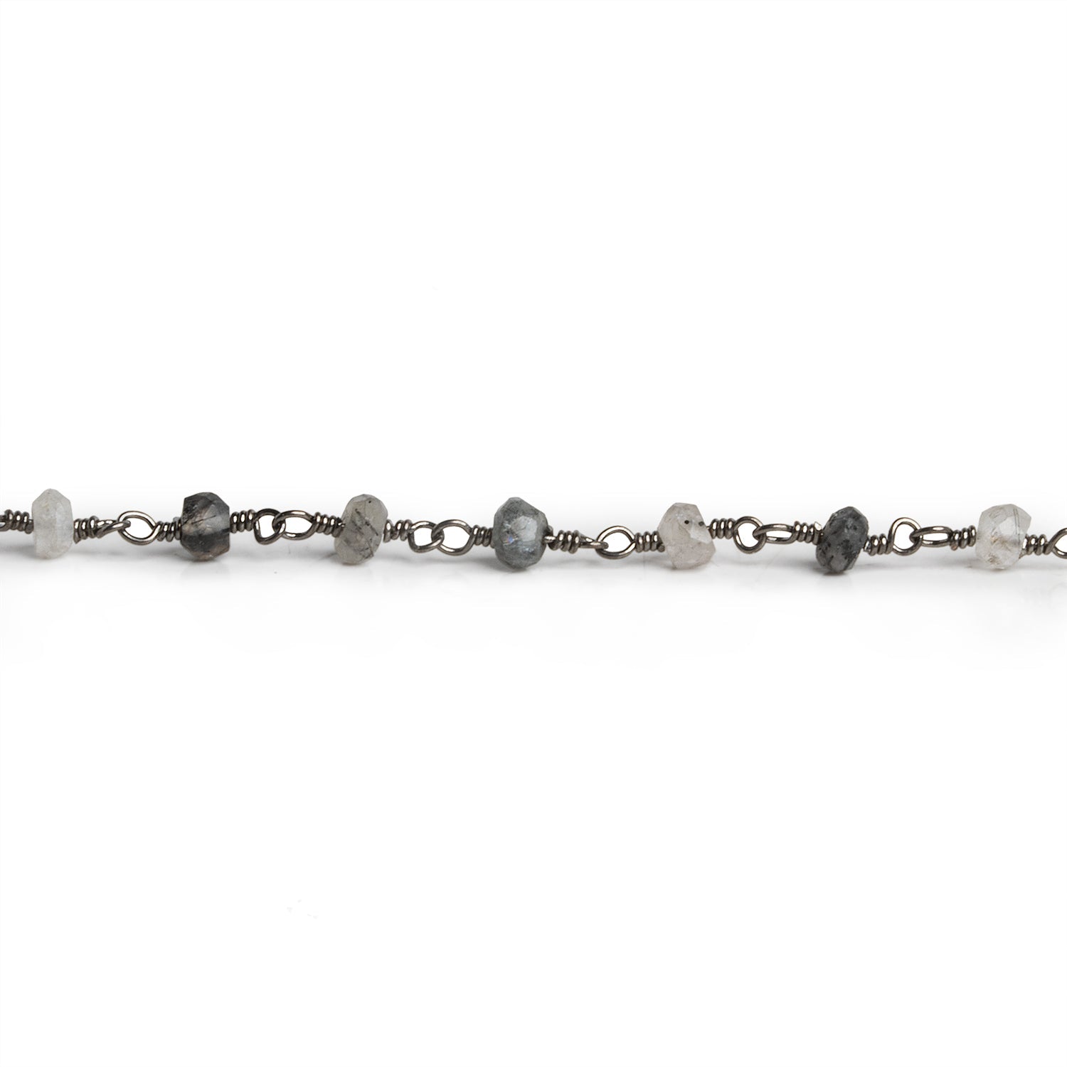 3.5mm Black Tourmalinated Quartz Rondelle Black Gold Chain 34 beads - The Bead Traders