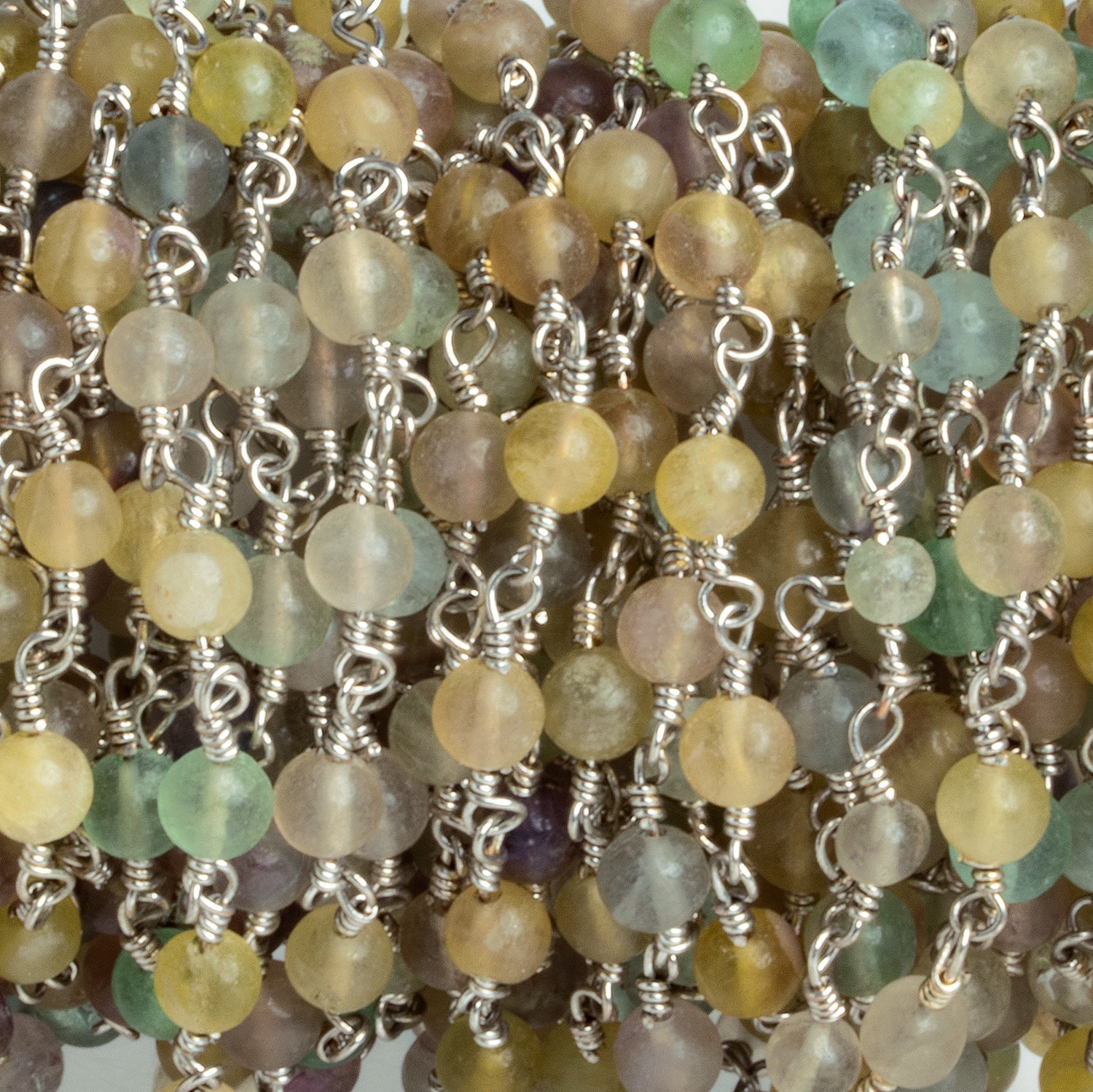 3.5mm Fluorite Round Silver Chain 30 Beads - The Bead Traders