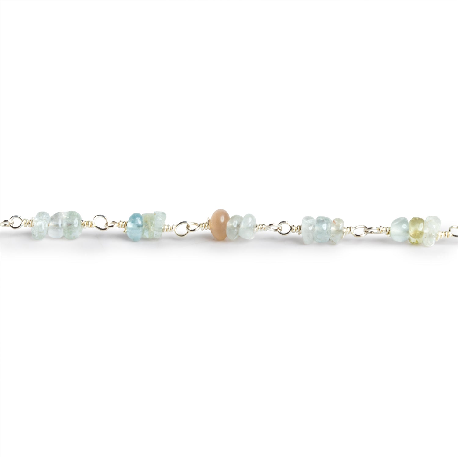 3.5mm Multi Beryl Rondelle Trios Silver Chain 75 beads - The Bead Traders