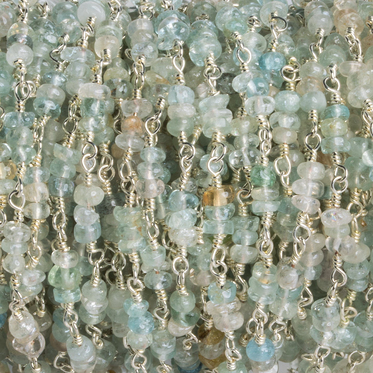 3.5mm Multi Beryl Rondelle Trios Silver Chain 75 beads - The Bead Traders