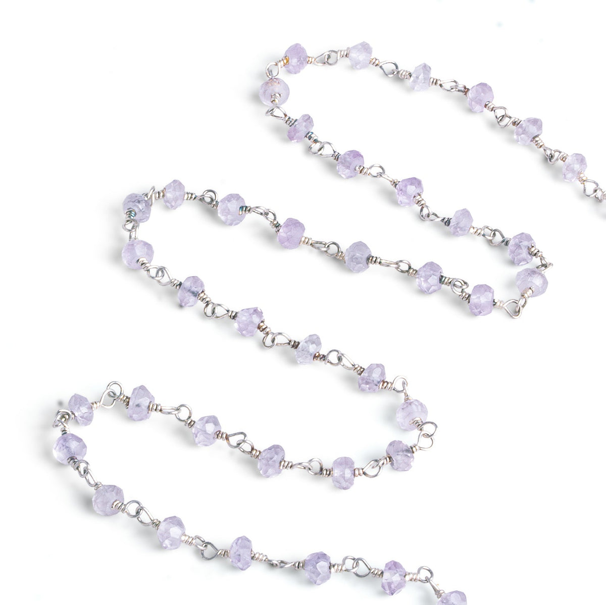 3.5mm Pink Amethyst Faceted Rondelle Silver Chain 40 beads - The Bead Traders