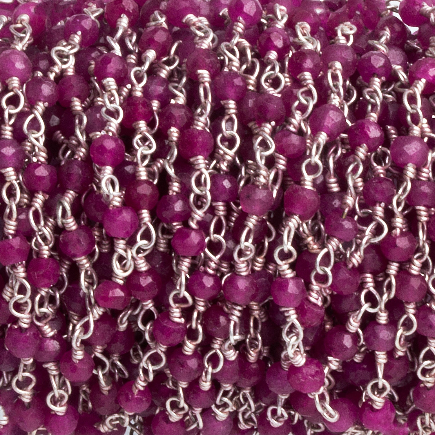 3.5mm Pink Jade Faceted Rondelle Silver Chain 34 beads - The Bead Traders