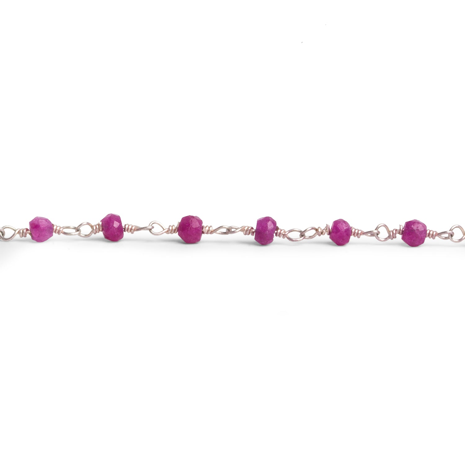 3.5mm Pink Jade Faceted Rondelle Silver Chain 34 beads - The Bead Traders
