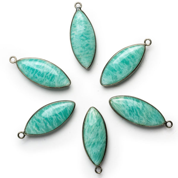 35x13mm Black Gold Bezeled Amazonite Marquise Pendant 1 Bead