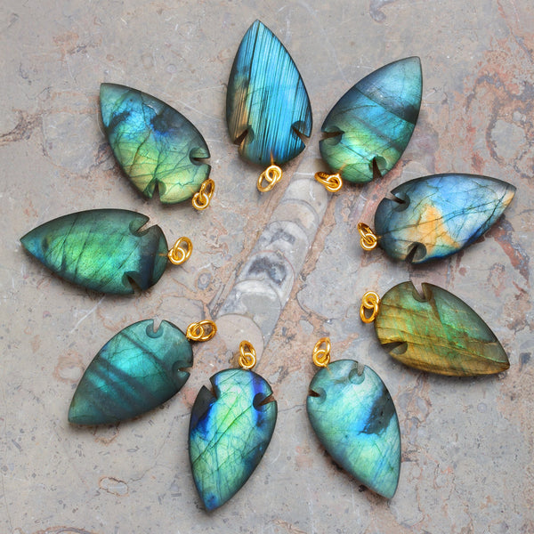 35x20mm Matte Labradorite Arrowhead Pendant 1 Bead