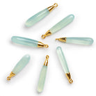 35x7mm Blue Chalcedony Gold Leafed Drop Pendant 1 Bead - The Bead Traders