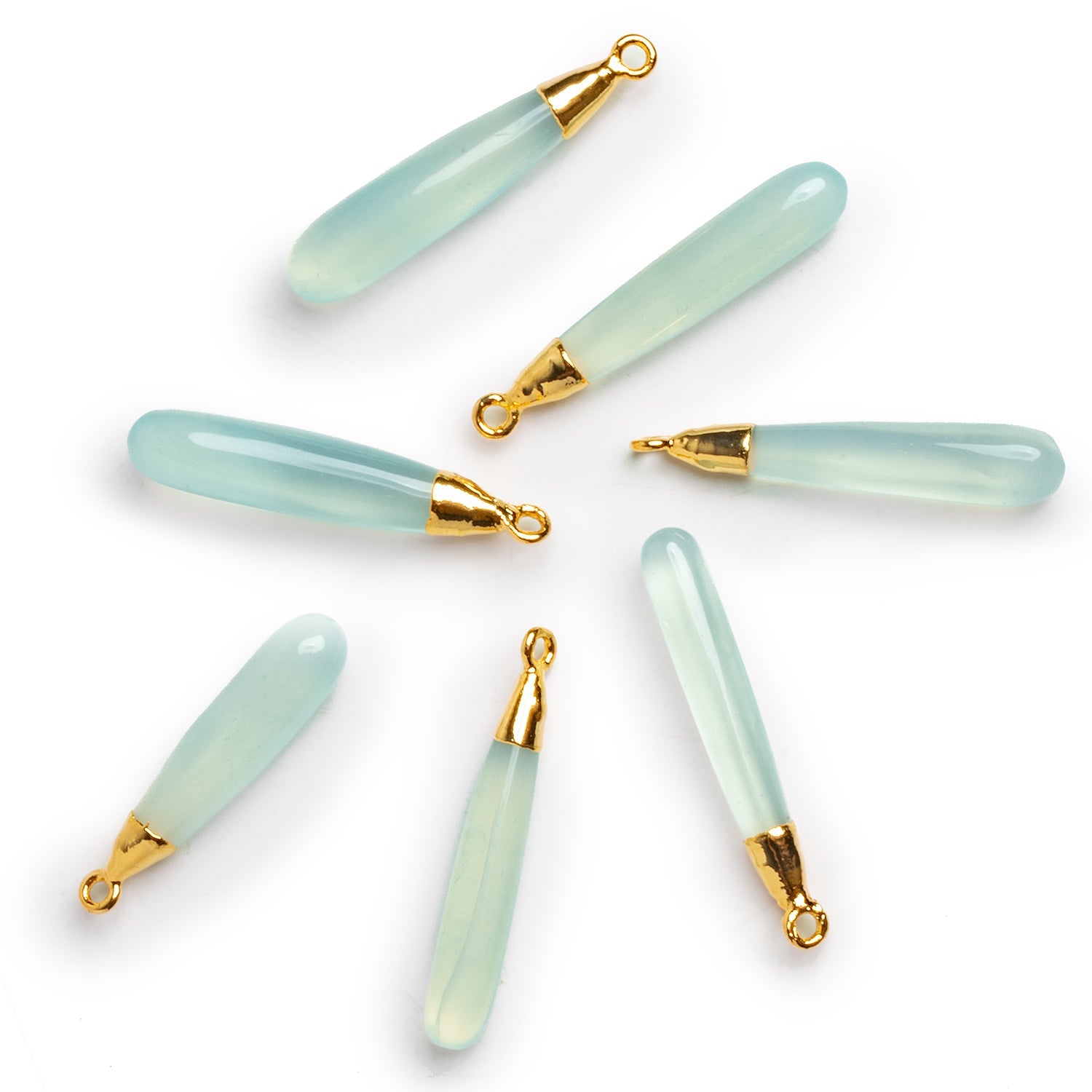 35x7mm Blue Chalcedony Gold Leafed Drop Pendant 1 Bead - The Bead Traders