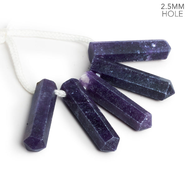 35x9mm Lepidolite 2.5mm Large Hole Faceted Point Focals 5 Beads