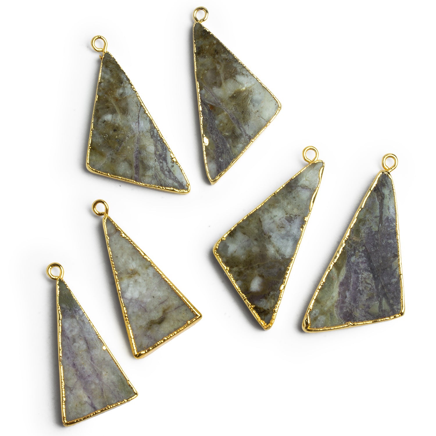 36x17mm Gold Leafed Purple Stripe Jasper Triangle Pendants Set of 2 - The Bead Traders