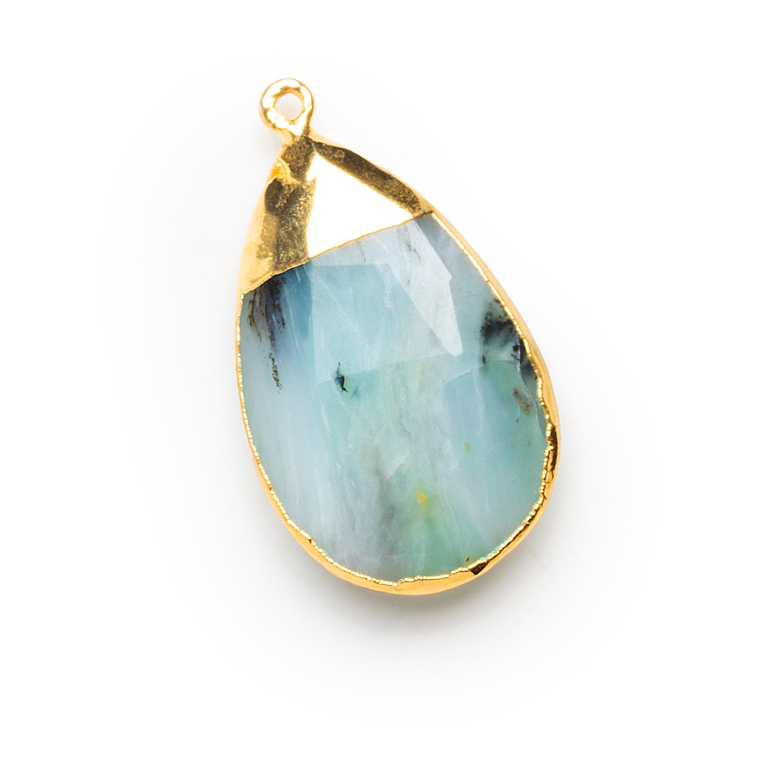 36x20mm Blue Peruvian Opal Gold Leafed Pear Pendant 1 Bead - The Bead Traders