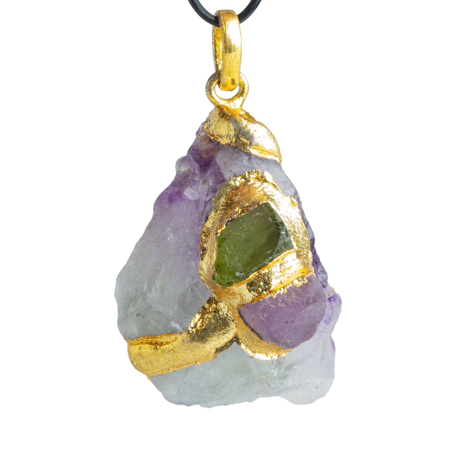 36x23mm Double Leafed Amethyst with Tourmaline & Peridot Pendant 1 Bead - The Bead Traders