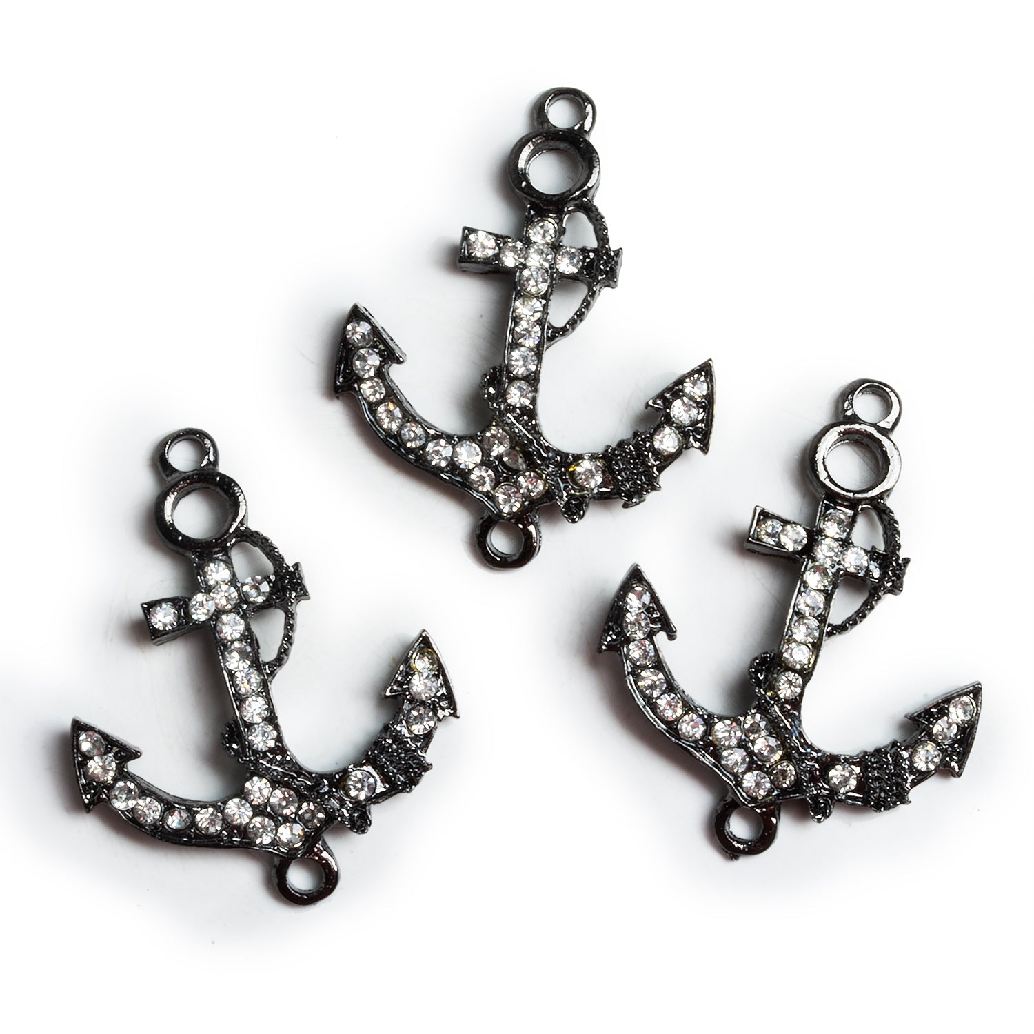 36x28mm Gunmetal - Tone Rhinestone Anchor Connector 1 Bead - The Bead Traders