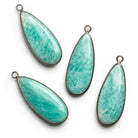 37x14mm Black Gold Bezeled Amazonite Pear Pendant 1 Bead - The Bead Traders