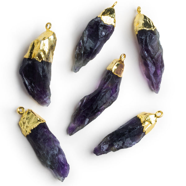 37x14mm Gold Leafed Amethyst Natural Crystal Pendant 1 bead
