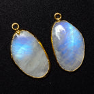 37x20mm Gold Leafed Rainbow Moonstone Nugget Pendants 2 Beads - The Bead Traders