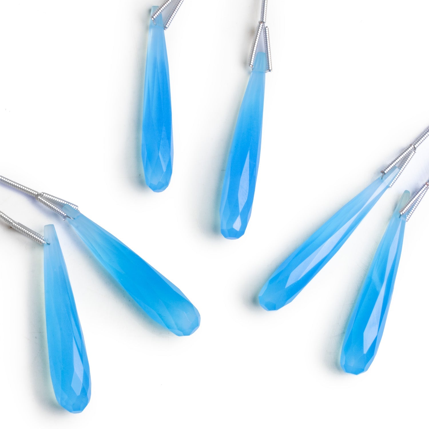 37x7mm Santorini Blue Chalcedony Faceted Teardrop Pendants 2 beads - The Bead Traders