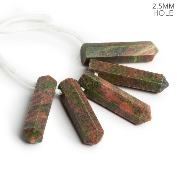 37x9mm Unakite 2.5mm Large Hole Faceted Point Focals 5 Beads