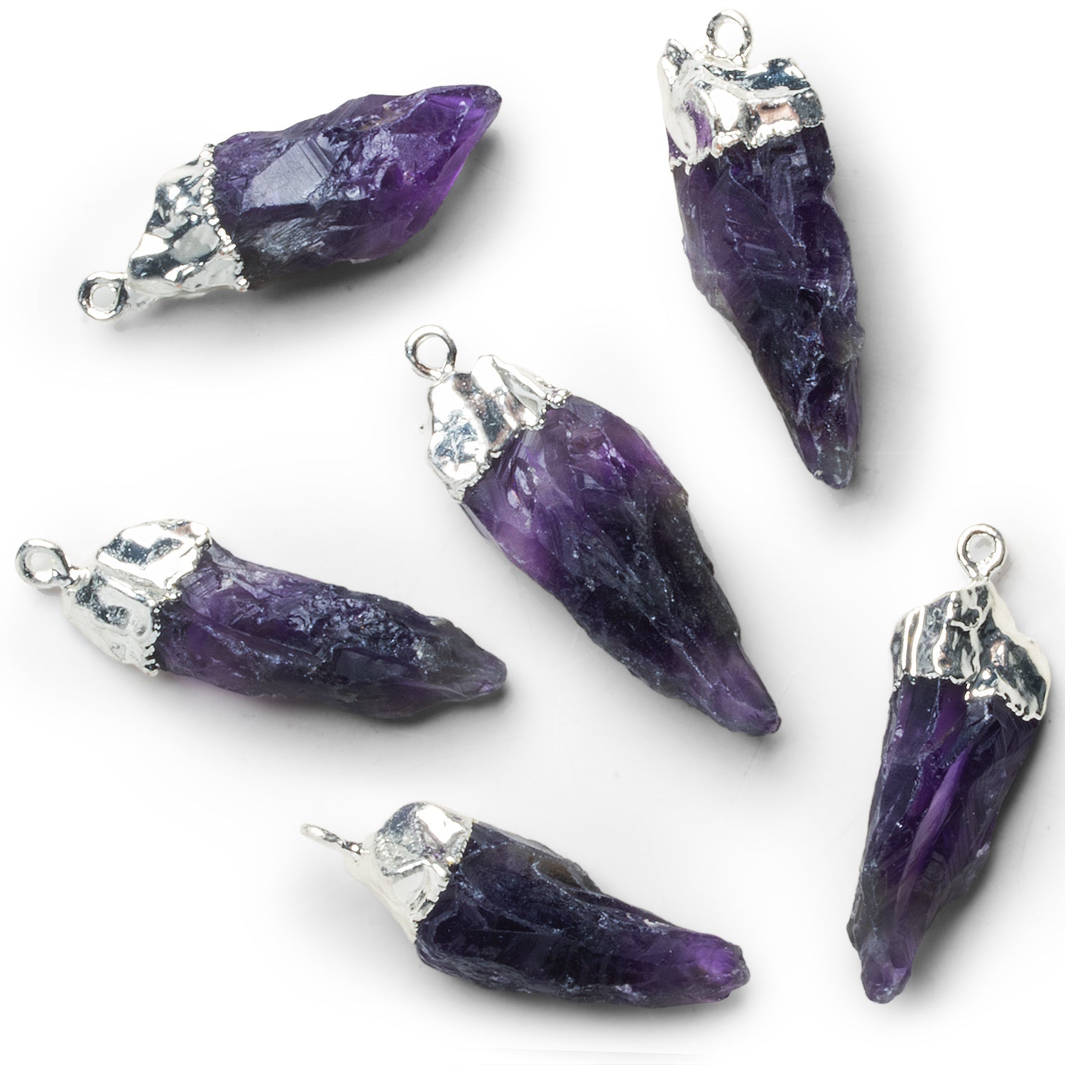 38x12mm Silver Leafed Amethyst Natural Crystal Pendant 1 bead - The Bead Traders