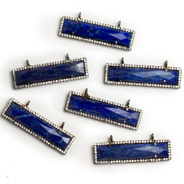 38x14mm Black Gold Bezeled Lapis Lazuli Bar CZ Pavé Halo Connector 1 Bead