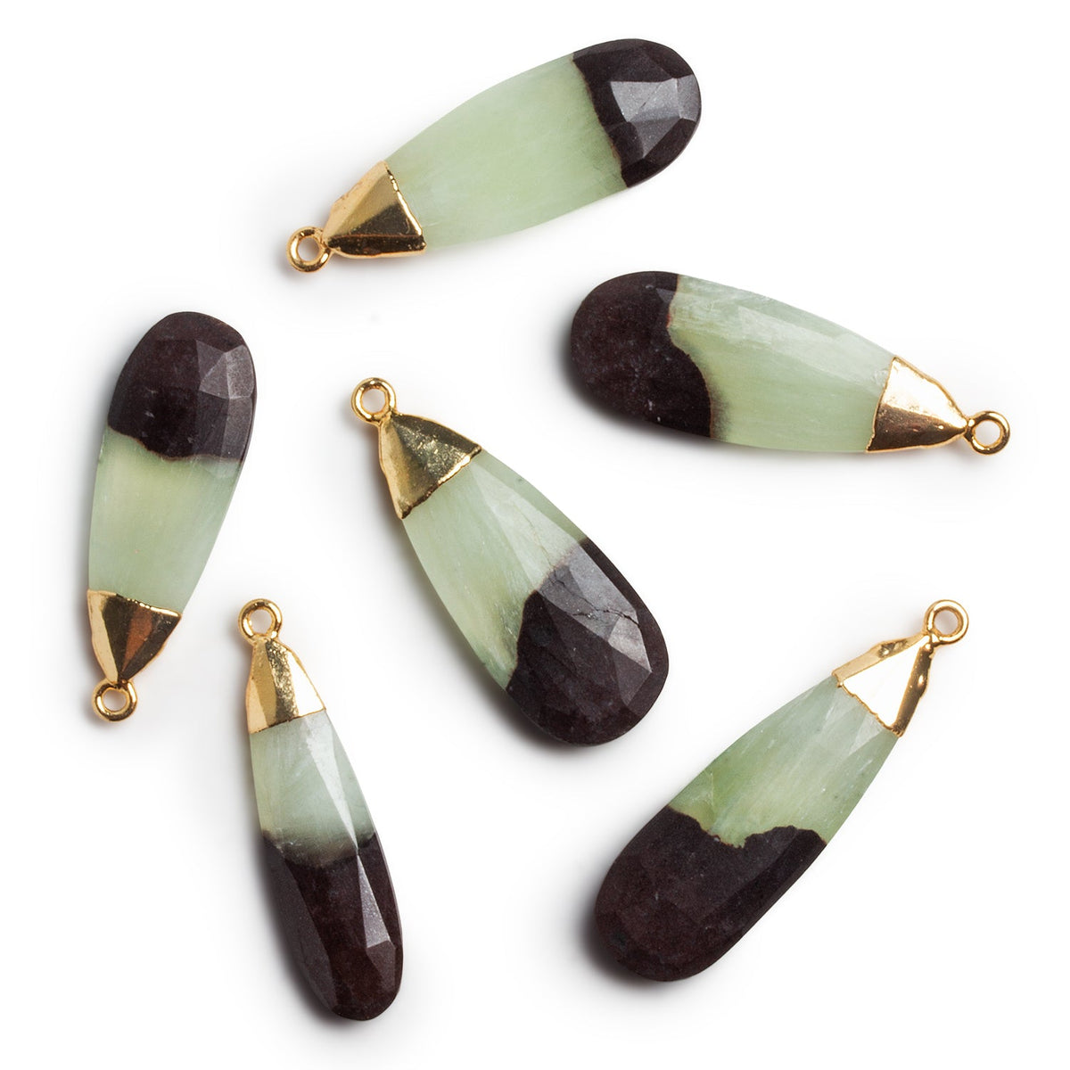 38x14mm Gold Leafed Prehnite Faceted Pear Pendant 1 Bead - The Bead Traders