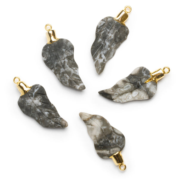 38x18mm Gold Leafed Agate Leaf Pendant 1 Bead