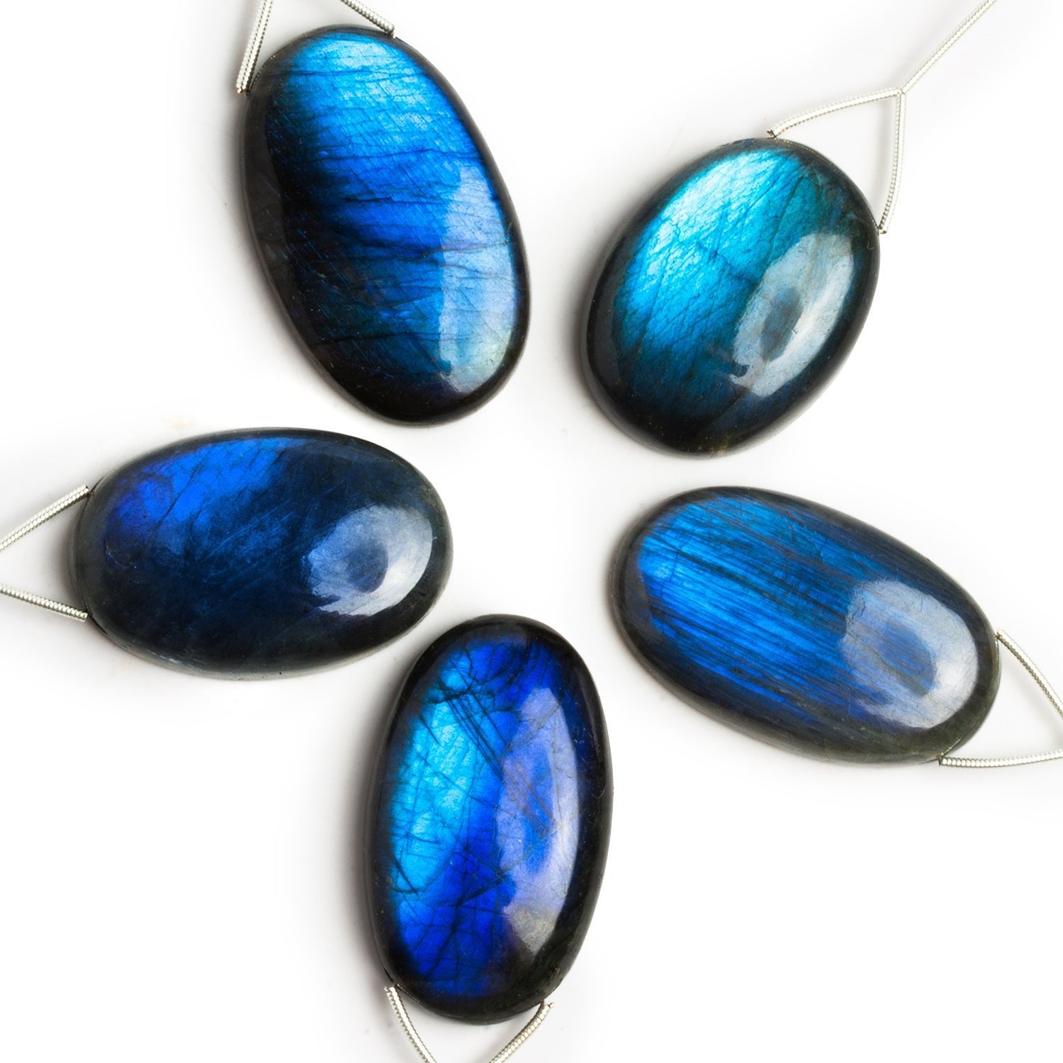 38x27mm Neon Blue Labradorite Plain Oval Focal Pendant 1 Bead - The Bead Traders