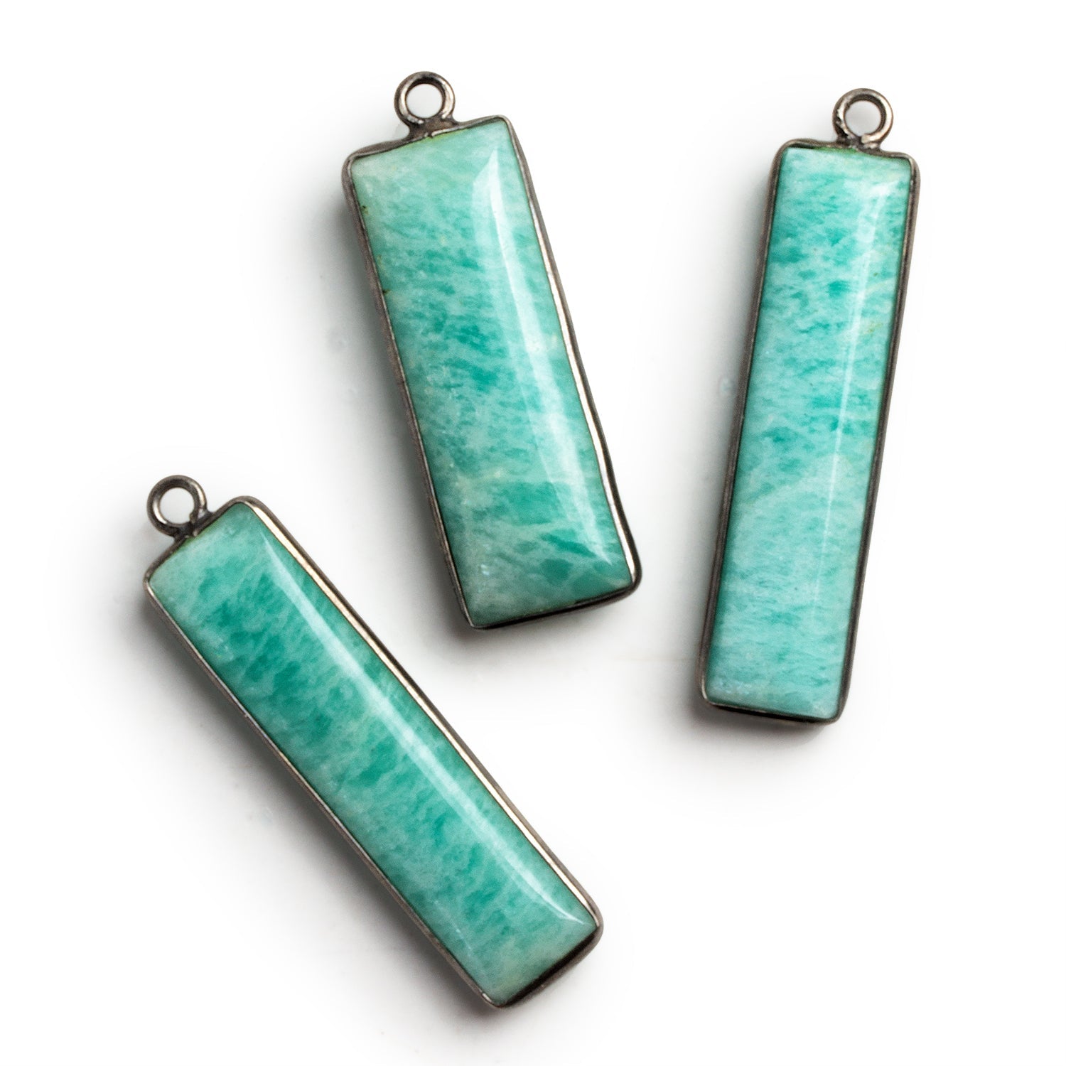 38x9mm Black Gold Bezeled Amazonite Bar Pendant 1 Bead - The Bead Traders