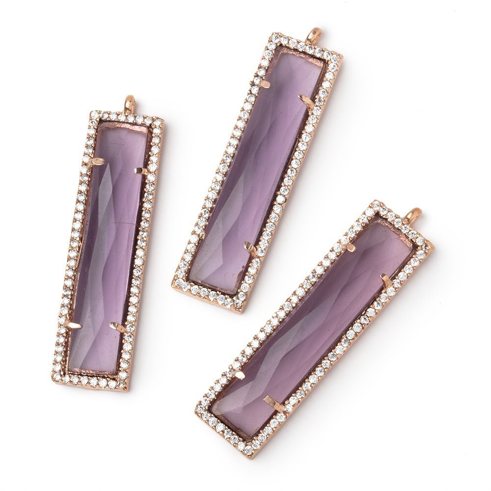 39x10.5mm Rose Gold CZ Bezel Purple Hydro Quartz Bar Pendant 1 Focal - The Bead Traders