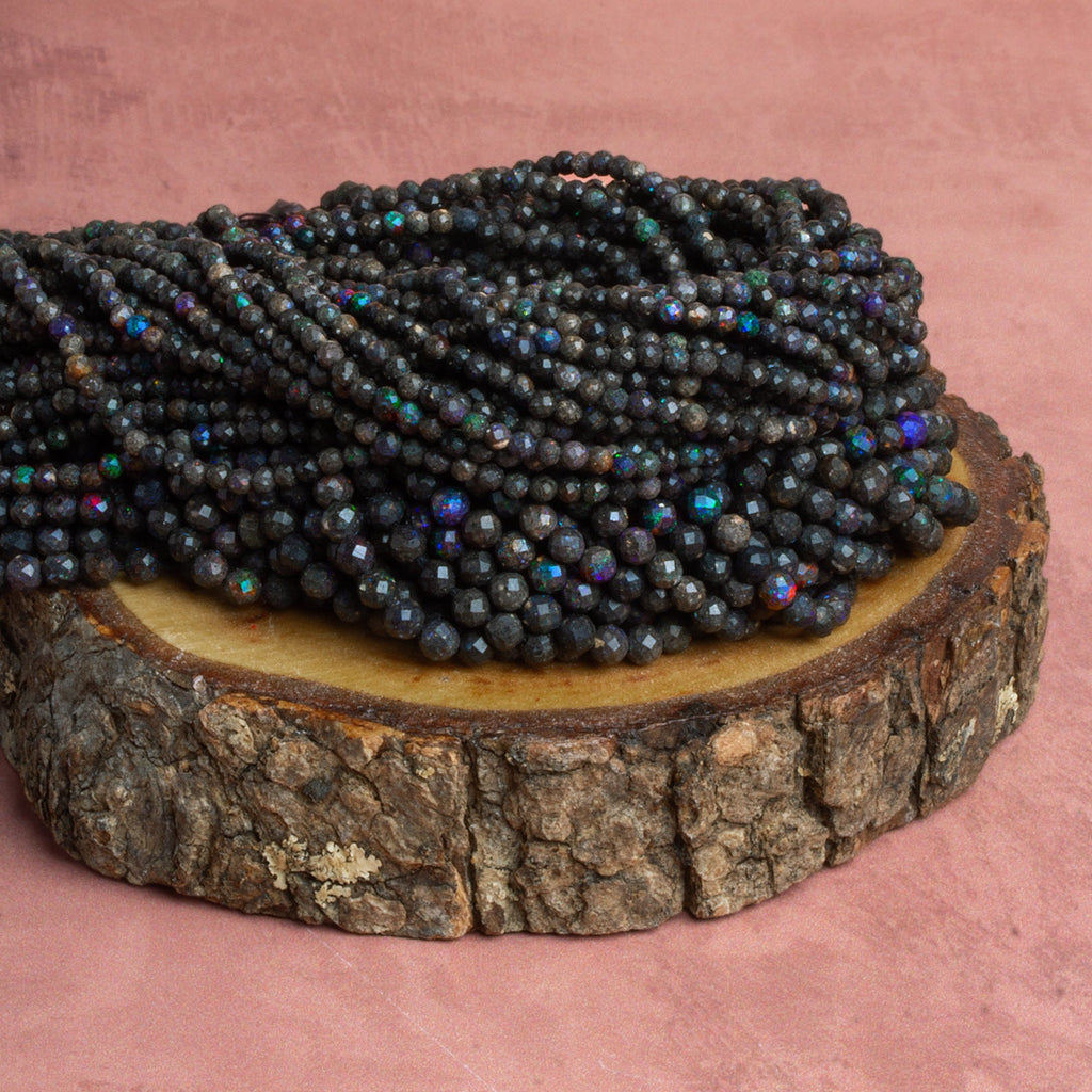 3mm Australian Boulder Opal Faceted Rounds 12 inch 101 beads - The Bead Traders